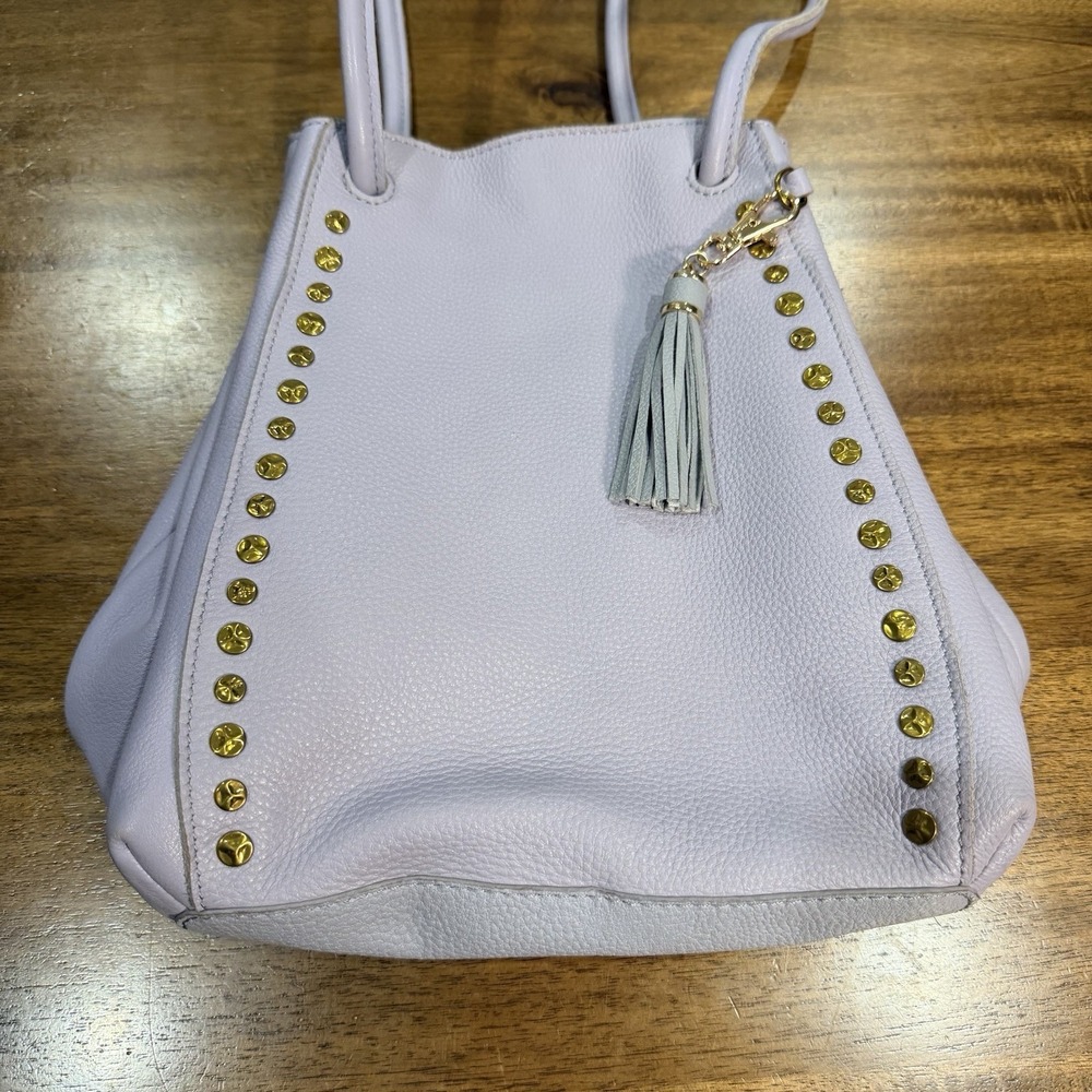 The Sak Lavender Leather Studded Tote Shoulder Bag Tassel Charm Purse